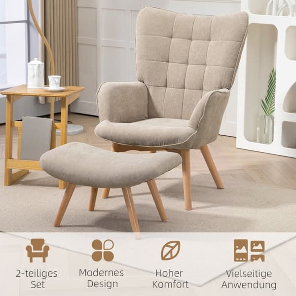 Rootz Accent tuoli ja ottomaanien setti - Siipituoli - Nojatuoli - Mukavat istuimet - Monipuolinen käyttö - Tyylikäs muotoilu - 72 cm x 80 cm x 101 cm