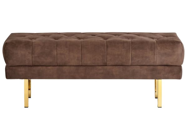 Bænk Brun Velour 117 x 44 cm Guldfarvede metalben Glamourøs stil Soveværelse Gang Stue