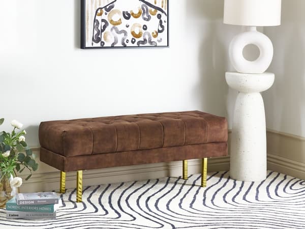 Bænk Brun Velour 117 x 44 cm Guldfarvede metalben Glamourøs stil Soveværelse Gang Stue