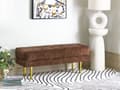 Miniatyrbillede 2 af 7: Bænk Brun Velour 117 x 44 cm Guldfarvede metalben Glamourøs stil Soveværelse Gang Stue