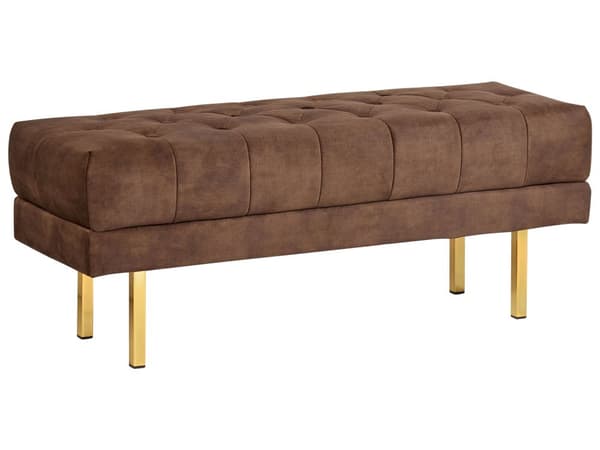 Bænk Brun Velour 117 x 44 cm Guldfarvede metalben Glamourøs stil Soveværelse Gang Stue