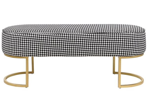 Sengebænk Sort Hvid Polyester Guld Metalben 104 cm Polstret Bænk til Soveværelse med Houndstooth Design til Fodenden af Sengen