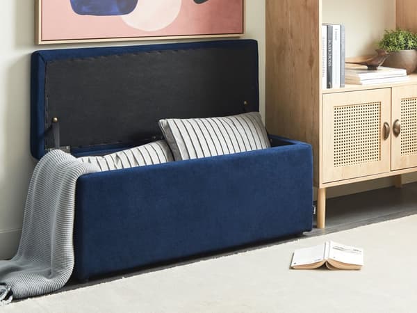 Sängbänk Blå 100 x 42 x 40 cm Polyestertyg Stoppad Fotpall Sittpuff Vardagsrum Sovrum Modern Stil