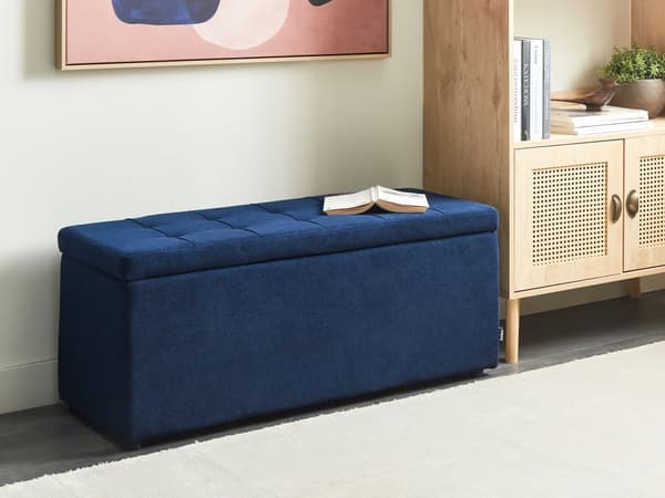 Sängbänk Blå 100 x 42 x 40 cm Polyestertyg Stoppad Fotpall Sittpuff Vardagsrum Sovrum Modern Stil
