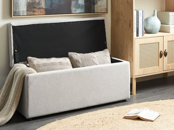 Puf hvid polyester 100 x 42 x 40 cm polstret fodskammel stue moderne stil stue opholdsrum