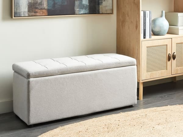 Puf hvid polyester 100 x 42 x 40 cm polstret fodskammel stue moderne stil stue opholdsrum