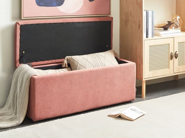 Puf lyserød polyester 100 x 42 x 40 cm polstret fodskammel stue moderne stil stue opholdsrum