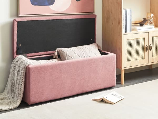 Puf lyserød polyester 100 x 42 x 40 cm polstret fodskammel stue moderne stil stue opholdsrum