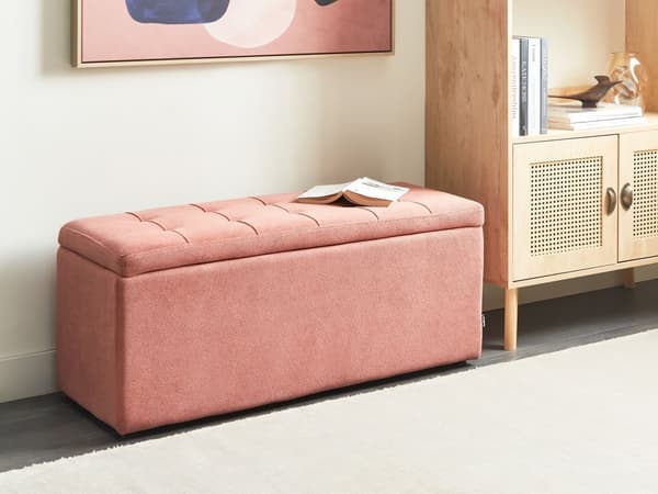 Puf lyserød polyester 100 x 42 x 40 cm polstret fodskammel stue moderne stil stue opholdsrum