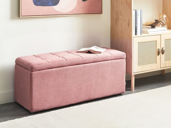 Puf lyserød polyester 100 x 42 x 40 cm polstret fodskammel stue moderne stil stue opholdsrum