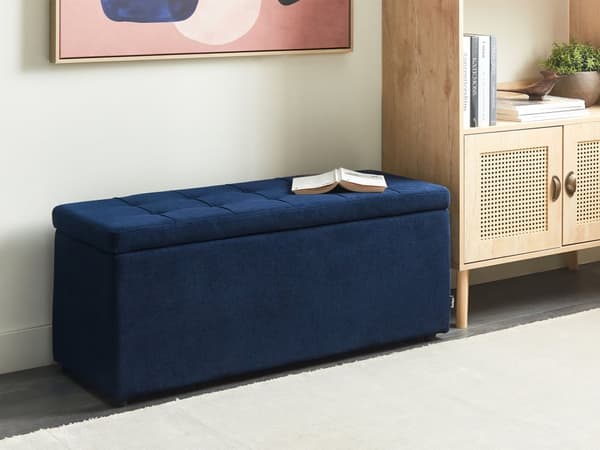 Puf mørkeblå polyester 100 x 42 x 40 cm polstret fodskammel stue moderne stil stue opholdsrum