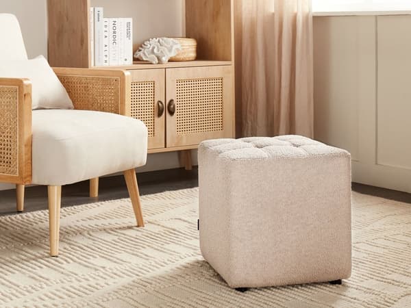Fotpall Beige Boucléklädsel 38 x 38 cm Fyrkantig Chevronmönster