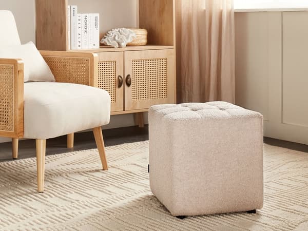 Rahi beige 38 x 38 x 39 cm bukleeverhoilu neliö vaneripuu moderni retro