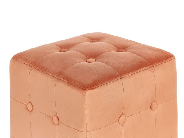 Fotpall Orange Sammet Kub Puff Knapptuftad Klädsel