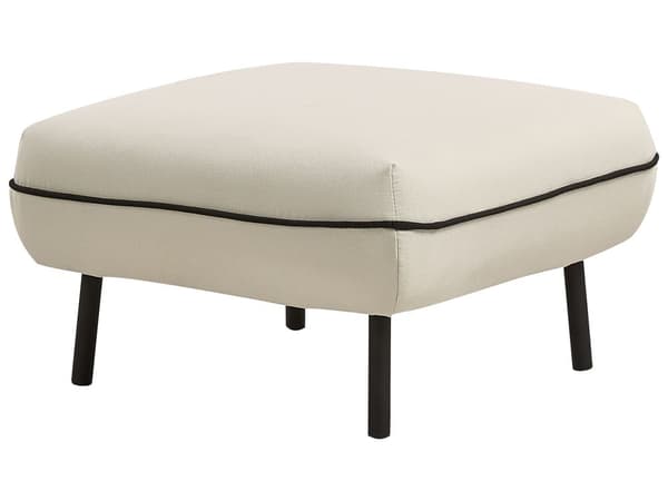 Fotpall Ljusbeige Tyg Ottoman Stoppad Metall Svarta Ben Fyrkantig Fotpall Vadderad Svart Dekorativ Kant Retro Glam