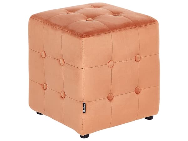 Fodskammel Orange Velour Kubisk Puf-knap Tuftet polstring