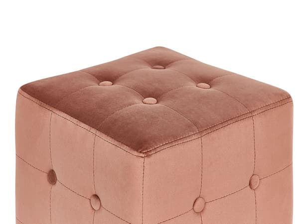 Fodskammel Fersken Pink Velour Kubisk Puf-knap Tuftet polstring