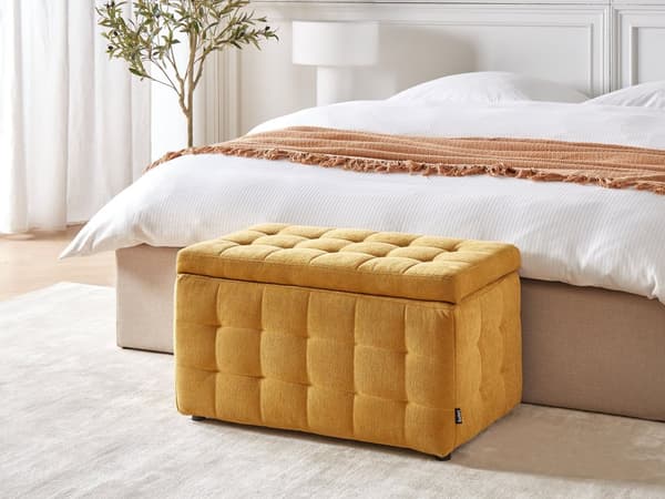 Rahi keltainen kangas verhoiltu 74 x 42 x 40 cm säilytystilalla tuftattu suorakulmio retro glamour tyyli