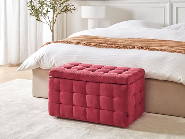 Rahi punainen kangas verhoiltu 74 x 42 x 40 cm säilytystilalla tuftattu suorakulmio retro glamour tyyli