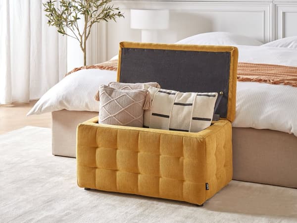 Puff med oppbevaring Gul Stoff 72 x 42 x 40 cm Dekorativ polstring Vannavvisende stoff Klassisk design Soveromsbenk