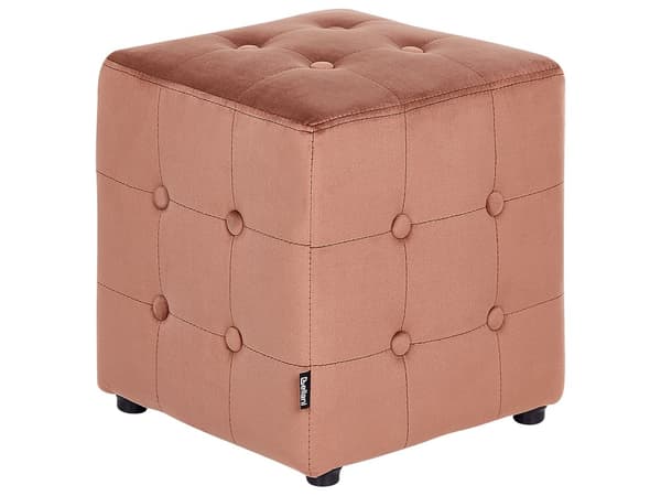 Puff Ferskenrosa Fløyel 39 x 36 cm Dekorative knapper Klassisk design Fotskammel