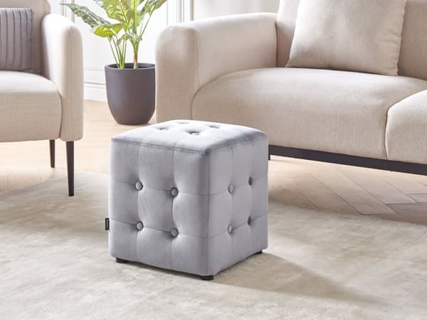 Puff Grå Fløyel 39 x 36 cm Dekorative knapper Klassisk design Fotskammel