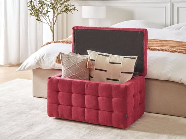 Puff med oppbevaring Rød Stoff 72 x 42 x 40 cm Dekorativ polstring Vannavvisende stoff Klassisk design Soveromsbenk
