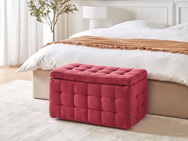 Puff med oppbevaring Rød Stoff 72 x 42 x 40 cm Dekorativ polstring Vannavvisende stoff Klassisk design Soveromsbenk