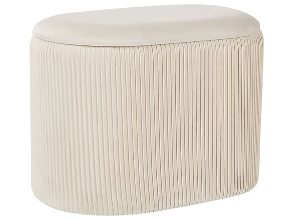 Puf med Opbevaring Lys Beige Velour Polstret Rillet Siddepuf Rund Oval Skum Sæde Tilbehør Fodskammel til Stue Soveværelse Pigeværelse Glamour