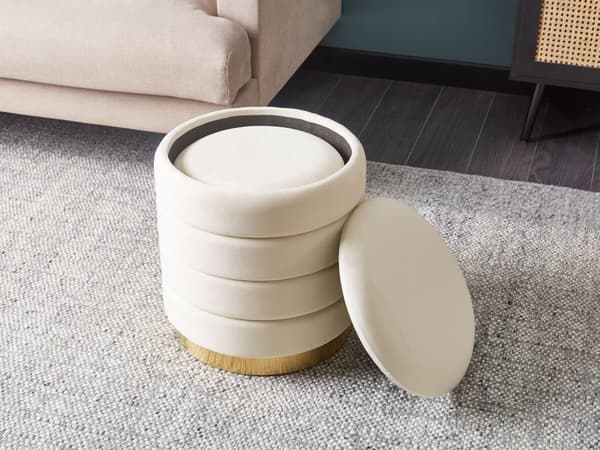 Set om 2 Puffar med Förvaring Ljusbeige Klädd Sammet Guldfärgad Rostfri Stålbas Glamourös Stil Modern Design Vardagsrum Sovrum