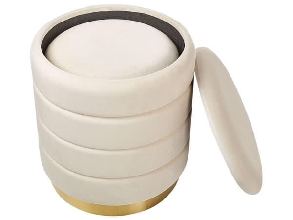 Set om 2 Puffar med Förvaring Ljusbeige Klädd Sammet Guldfärgad Rostfri Stålbas Glamourös Stil Modern Design Vardagsrum Sovrum