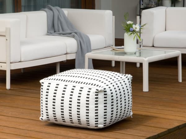 Sittpuff för Utomhusbruk i Vitt och Svart Syntetmaterial Kvadratisk 50 x 50 x 30 cm Uteplats Fotpall Handvävd Boho-stil