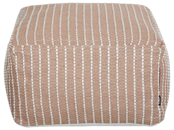 Puf gyldenbrun polyester EPS-granulat 50 x 50 x 30 cm firkantet med lynlås indvendigt og udvendigt geometrisk mønster moderne