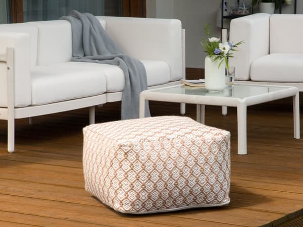 Utendørs puff Hvit Beige Syntetisk materiale 50 x 50 x 30 cm Kvadratisk form Håndvevd Bohemsk stil Hagemøbler