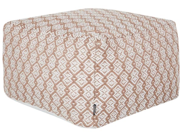 Utendørs puff Hvit Beige Syntetisk materiale 50 x 50 x 30 cm Kvadratisk form Håndvevd Bohemsk stil Hagemøbler