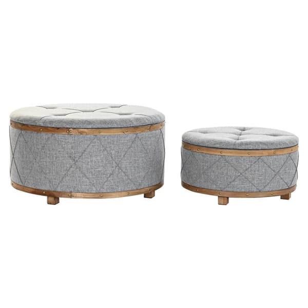 Sittpall DKD Home Decor Naturell Trä Polyester Ljusgrå (80 x 80 x 43 cm)