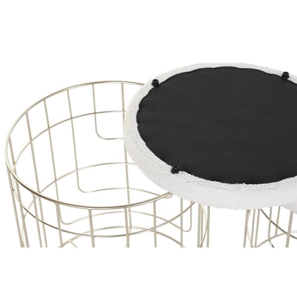 Fotpall DKD Home Decor Beige Gyllene Metall Polyester Vit Modern (38 x 38 x 44 cm) (35 x 35 x 40 cm)