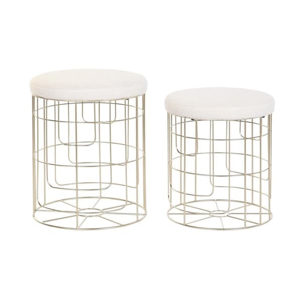 Fotpall DKD Home Decor Beige Gyllene Metall Polyester Vit Modern (38 x 38 x 44 cm) (35 x 35 x 40 cm)