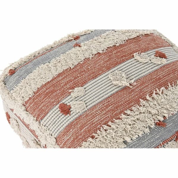 Puff DKD Home Decor Vit Orange Ränder Boho 60 x 60 x 25 cm (2 antal)