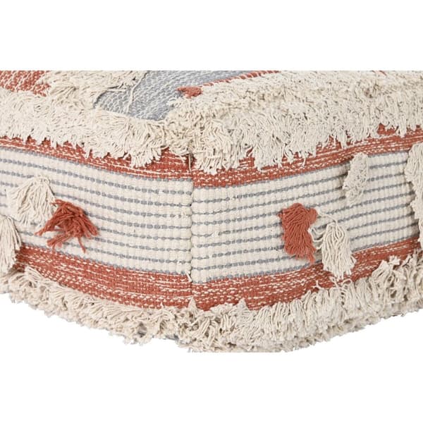 Puff DKD Home Decor Vit Orange Ränder Boho 60 x 60 x 25 cm (2 antal)
