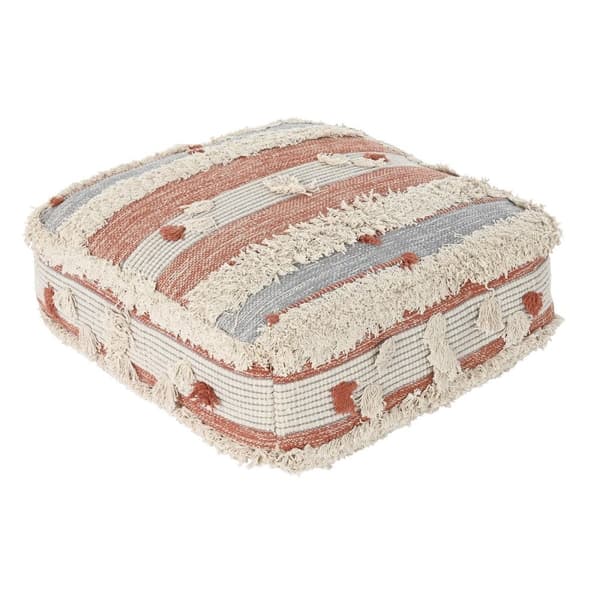 Puff DKD Home Decor Vit Orange Ränder Boho 60 x 60 x 25 cm (2 antal)