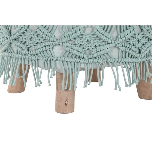 Fodstøtte DKD Home Decor 53 x 53 x 31 cm Natur Træ Brun Grøn 50 x 50 x 30 cm Makramé Boho
