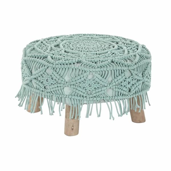 Fodstøtte DKD Home Decor 53 x 53 x 31 cm Natur Træ Brun Grøn 50 x 50 x 30 cm Makramé Boho