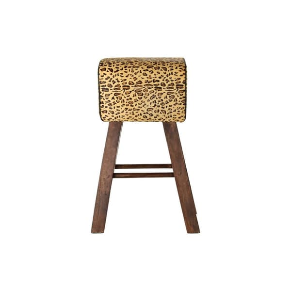 Taburet DKD Home Decor Sort Træ Brun Læder (43 x 35 x 75 cm)