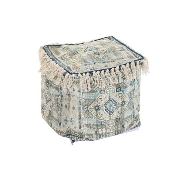 Puf DKD Home Decor Casablanca Blå Frynse 40 x 40 x 40 cm