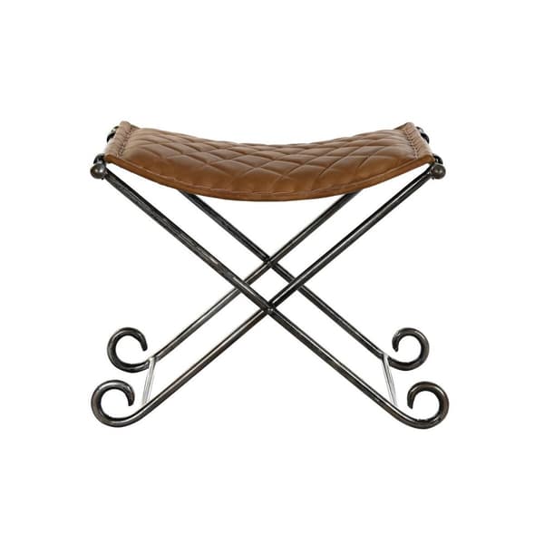 Foot-of-bed Bench DKD Home Decor Svart Metall Brun Lær (53 x 45 x 44 cm)