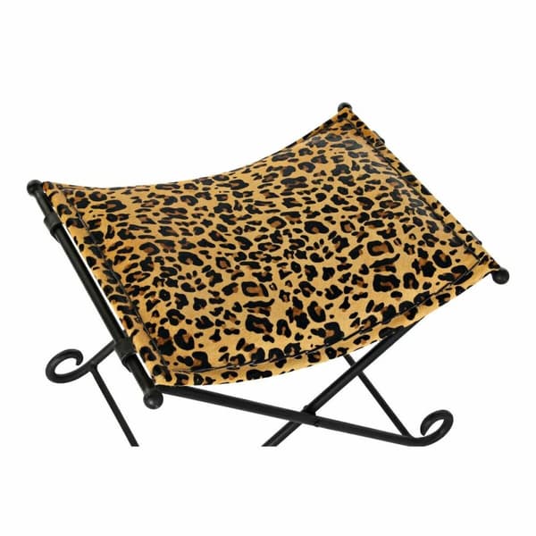 Jalkatuki DKD Home Decor Musta Metalli Ruskea Nahka Leopardi (55 x 45 x 41 cm)