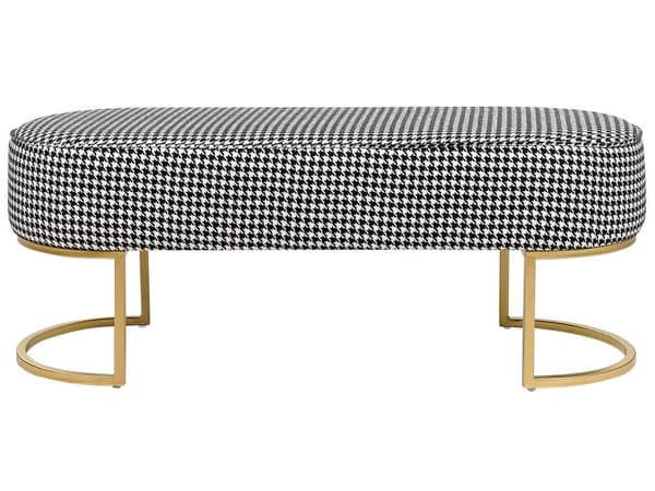 Bänk Svartvit Klädd med Tyg Metall Accent Guldben Sängbänk Pall Glam Vardagsrum Sovrum