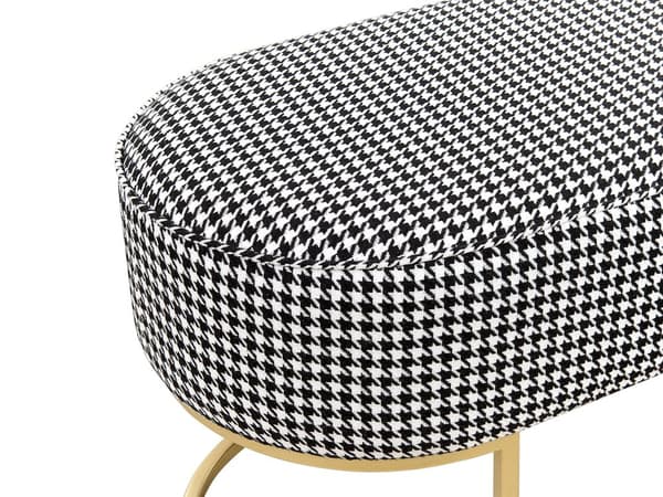 Bänk Svartvit Klädd med Tyg Metall Accent Guldben Sängbänk Pall Glam Vardagsrum Sovrum