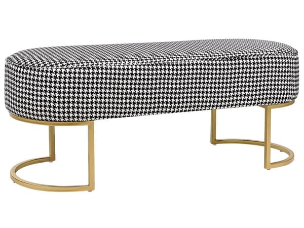 Bänk Svartvit Klädd med Tyg Metall Accent Guldben Sängbänk Pall Glam Vardagsrum Sovrum